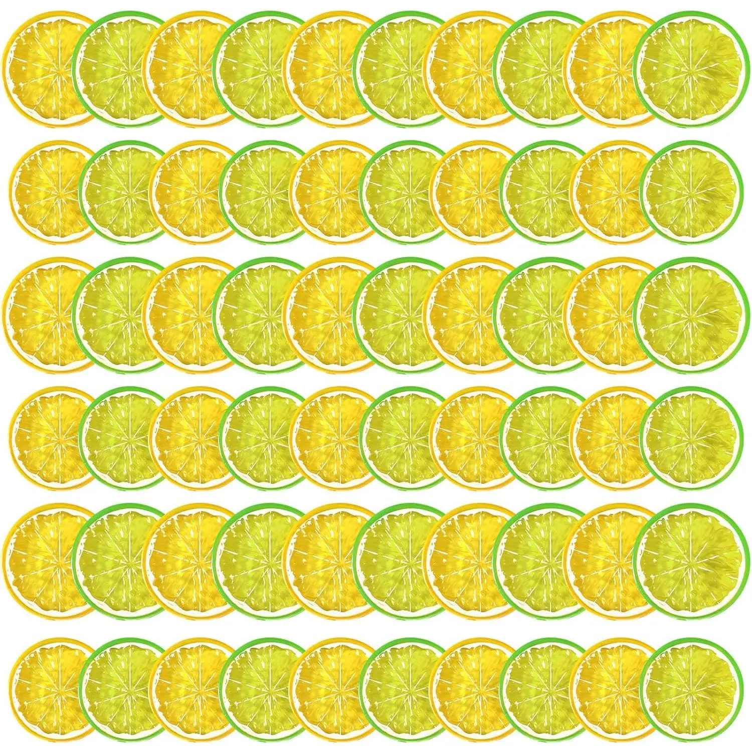 60 Pcs Mini Fake Lemon Slices Decor, Yellow & Green Artificial Plastic Simulation Fruit Models, Decorative Ornaments for Summer Decor, Party Decorations, Photography Props