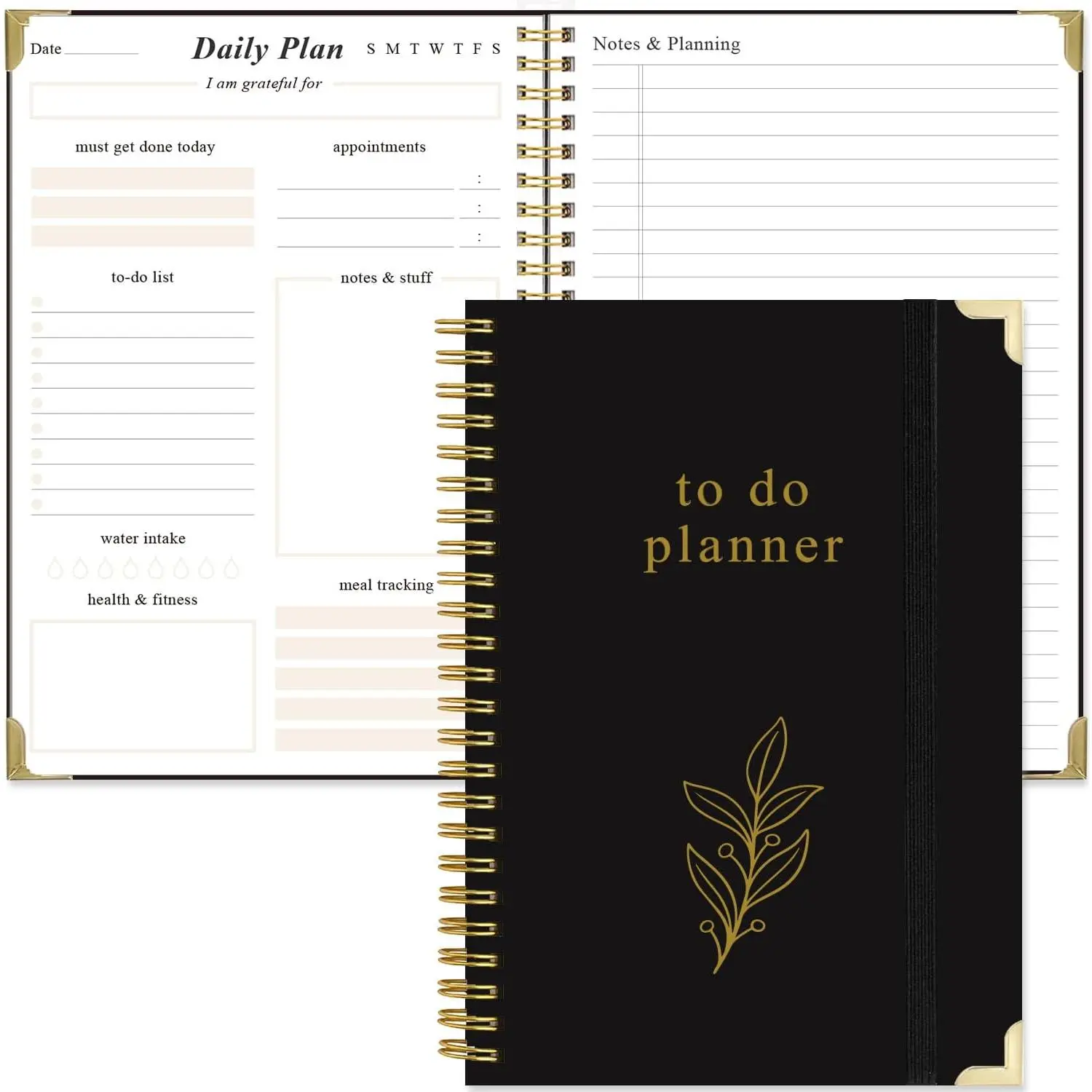 Minimalist Unisex Compact FSC Paper Notebook - Aesthetic Undated Daily Planner for Task Tracking, School/Office Supplies, 5.8"x8.5", Black