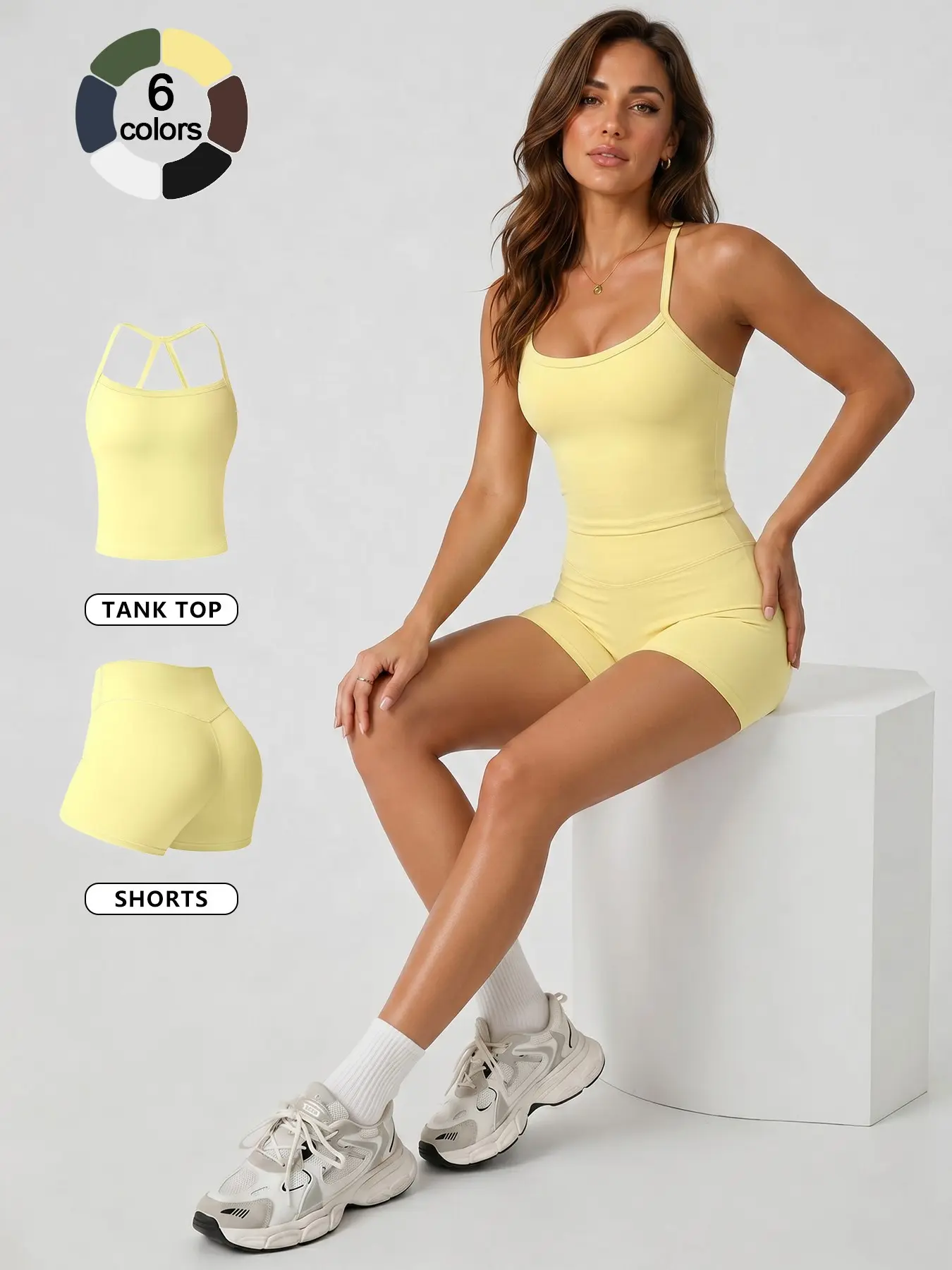 Women's 2 Piece Tank Top and Shorts Loungewear Set, Casual Activewear Set, Spaghetti Strap with Removable Pads Soft Comfortable Breathable Four Way Stretch Tummy Control Pilates Yoga Set for Daily Home Casual Wear Going Out Travel, Athleisure Gym Clothes