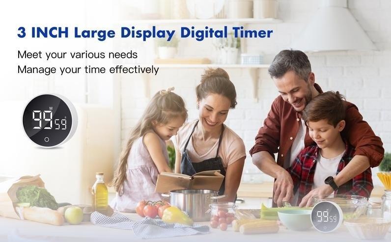 Magnetic Digital Kitchen Timer - Large Screen Loud Alarm Visual Timer for Baking, Gym & Seniors