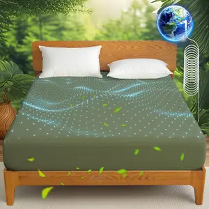 Grounding Sheets  10% Pure  Fiber 90%   Sheets  Size 16" Deep Pocket Soft Breathable Grounded Sheet Earth Connected Bedding Fitted Sheet with Grounding Cord Green