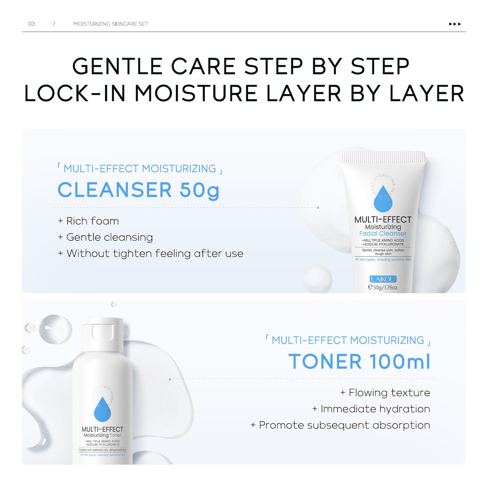 5 in 1 Comfort Hydrate Skin Care Kit, 1 Set Moisturizing Toner & Eye Cream & Facial Cleanser & Essence & Facial Cream, Hydrating Facial Skin Care Kit for Women & Men, Skin Care Sets