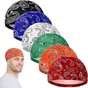 6PC Unisex Paisley Print Stretch Skull Cap Lightweight Sweat Wicking Head Wrap For Cycling Running Workout Chemo Hair Cover Daily Street Bandana Hat