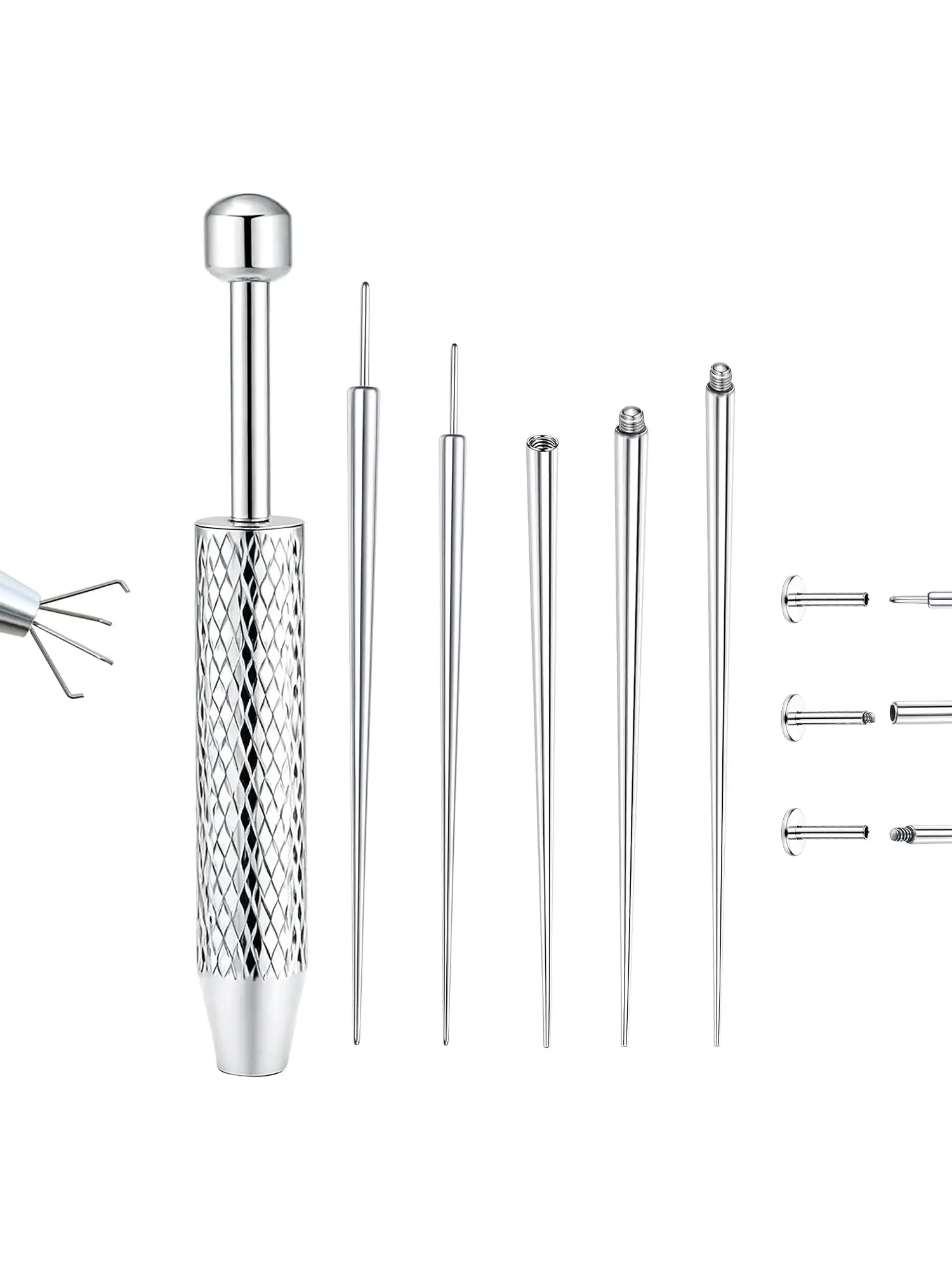 Piercing Ball Grabber Tool Kit, 316L Stainless Steel Flat Back Earring Applicator, Threadless Insertion Pin For Ear Nose Lip Cartilage, Hypoallergenic Jewelry Changing Tool