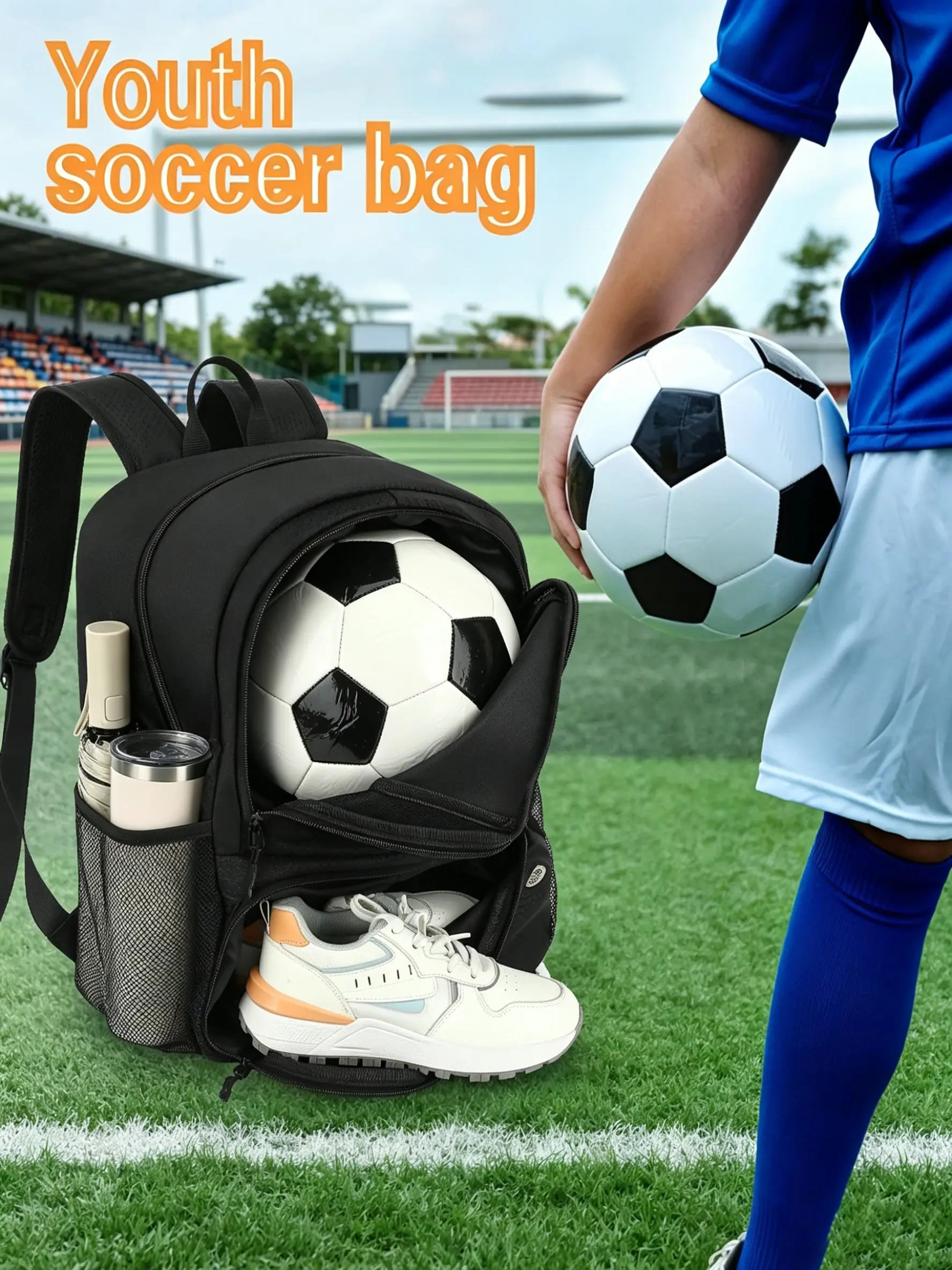 Football Basketball Storage Backpack, Durable Nylon Waterproof Sports Bag, Large Capacity, Independent Ball Compartment, Lightweight, All Seasons