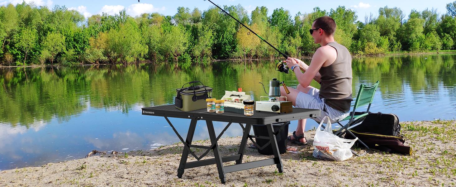 Foldable Grill Table with Mesh Desktop, 200lbs 3Ft Portable Folding Table, Height Adjustable Metal Table for Ourdoor, Camping, Picnic, BBQ and Beach, RV, 35.4" L x 23.6" W Barbecue