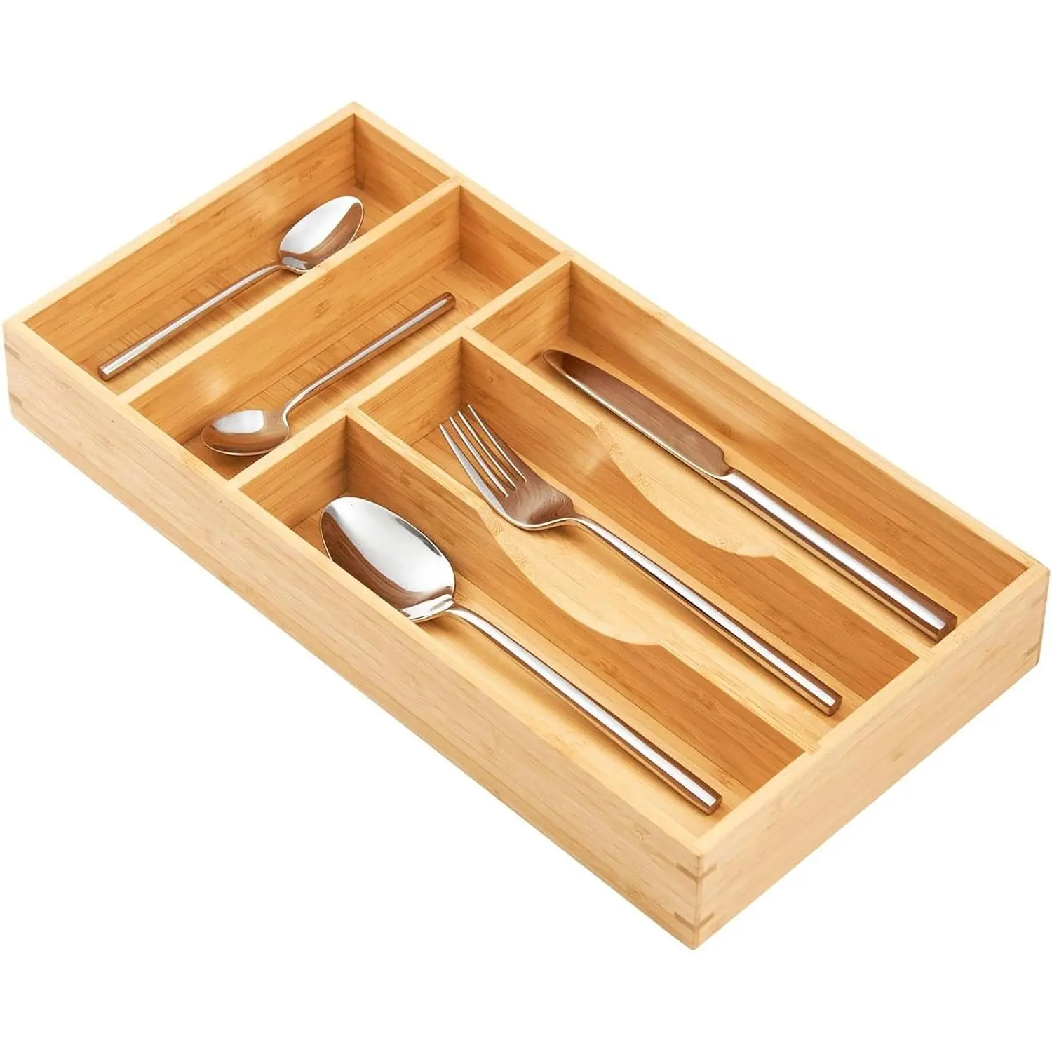 Bamboo Kitchen Drawer Organizer - 8 Inch Wooden Silverware Utensil Tray for Small Drawers, Flatware Cutlery Knife CaddyGift
