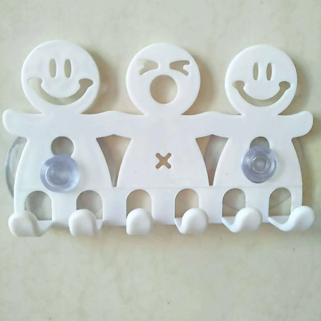Wall-Mounted Toothbrush Holder with Suction Cup, Cute Cartoon Smile Design, Space-Saving 5-Brush and Toothpaste Organizer