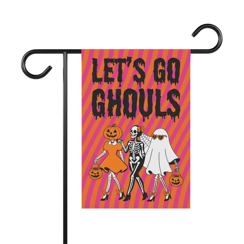 Let's Go Ghouls Polyester Garden Banner - Ghosts Theme Halloween Yard Flag, Crease Resistant Yard Decor for Trick-or-Treat Halloween Fun