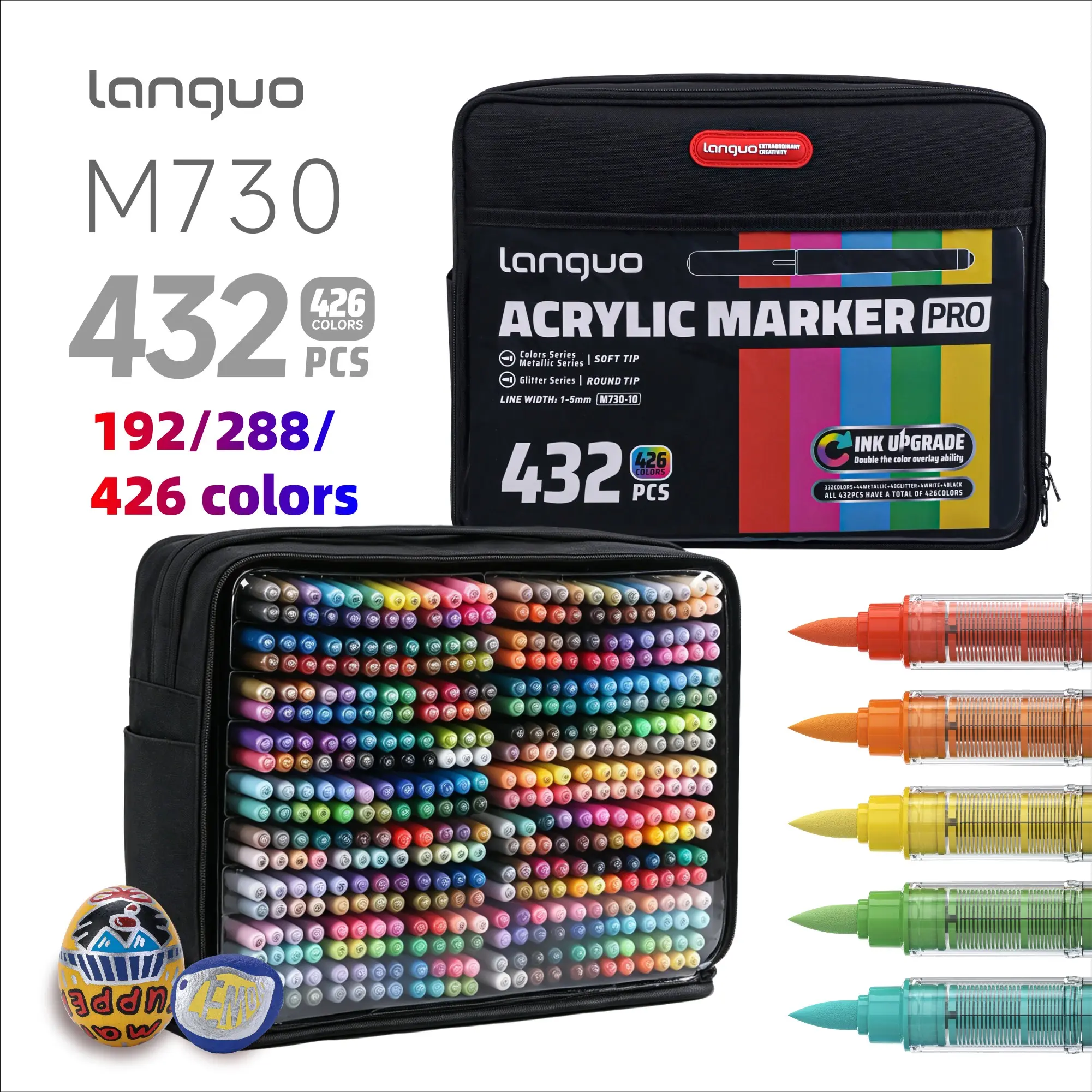 192/288/426 Colors Acrylic Markers, Quick Drying, Fade Resistant, Perfect for Painting, Illustrations, DIY Projects, Paper, Fabric, Wood, Rocks