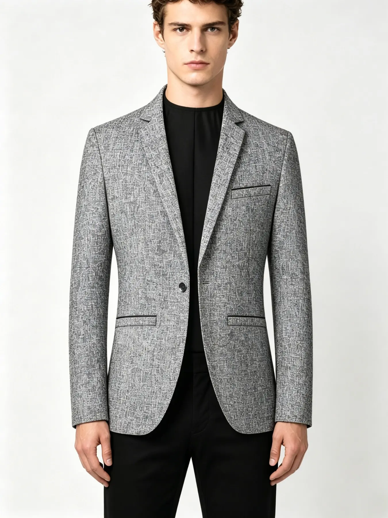 Men's Textured Casual Blazer, Soft Breathable, Wrinkle-Resistant, Slim-Fit, H-Type, Pocket Design, Business & Daily Wear