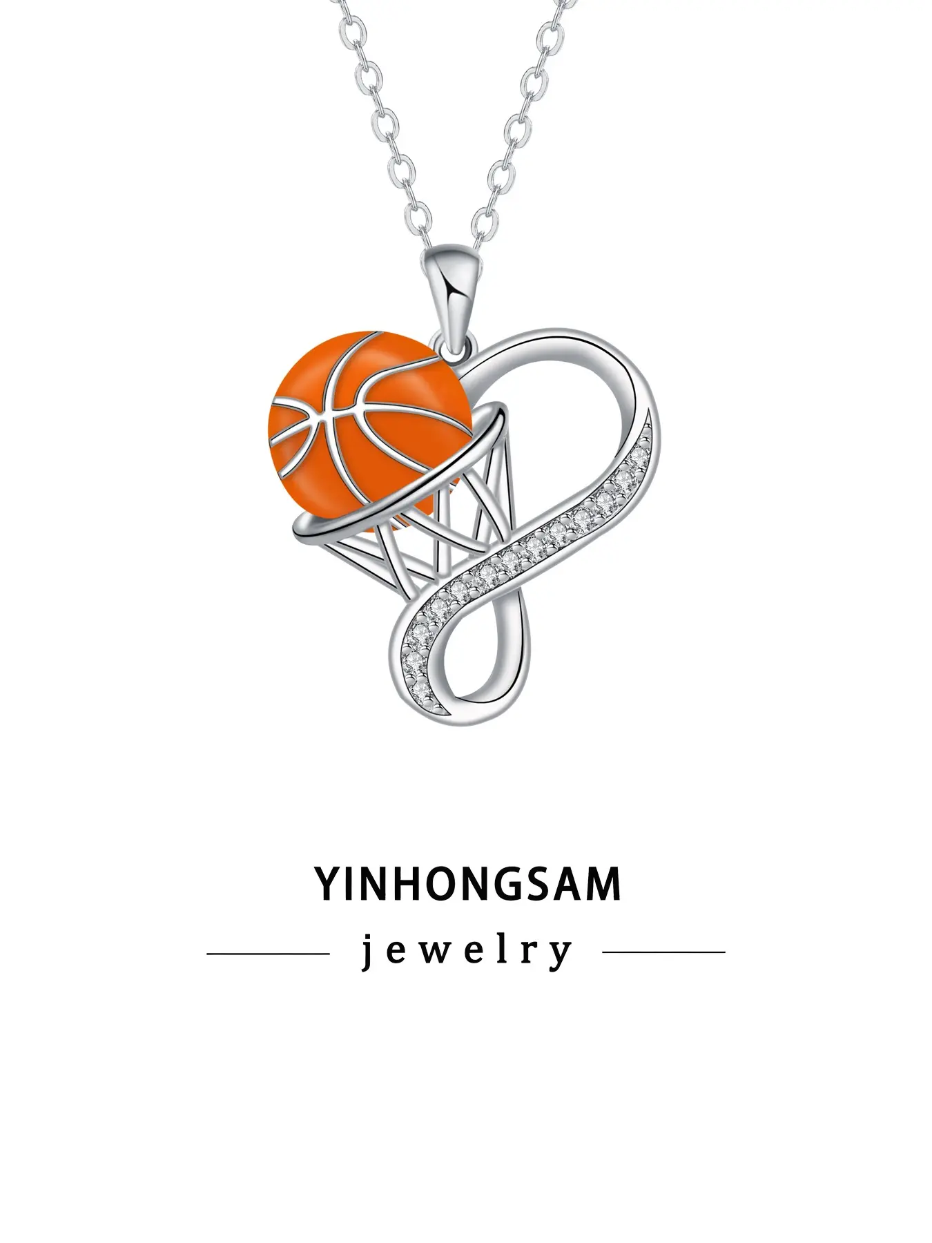 Infinite Heart Basketball Necklace, Cute Basketball Pendant Jewelry, Gift for Basketball Fans, Athletes, Sports Lovers, Graduation, Birthday