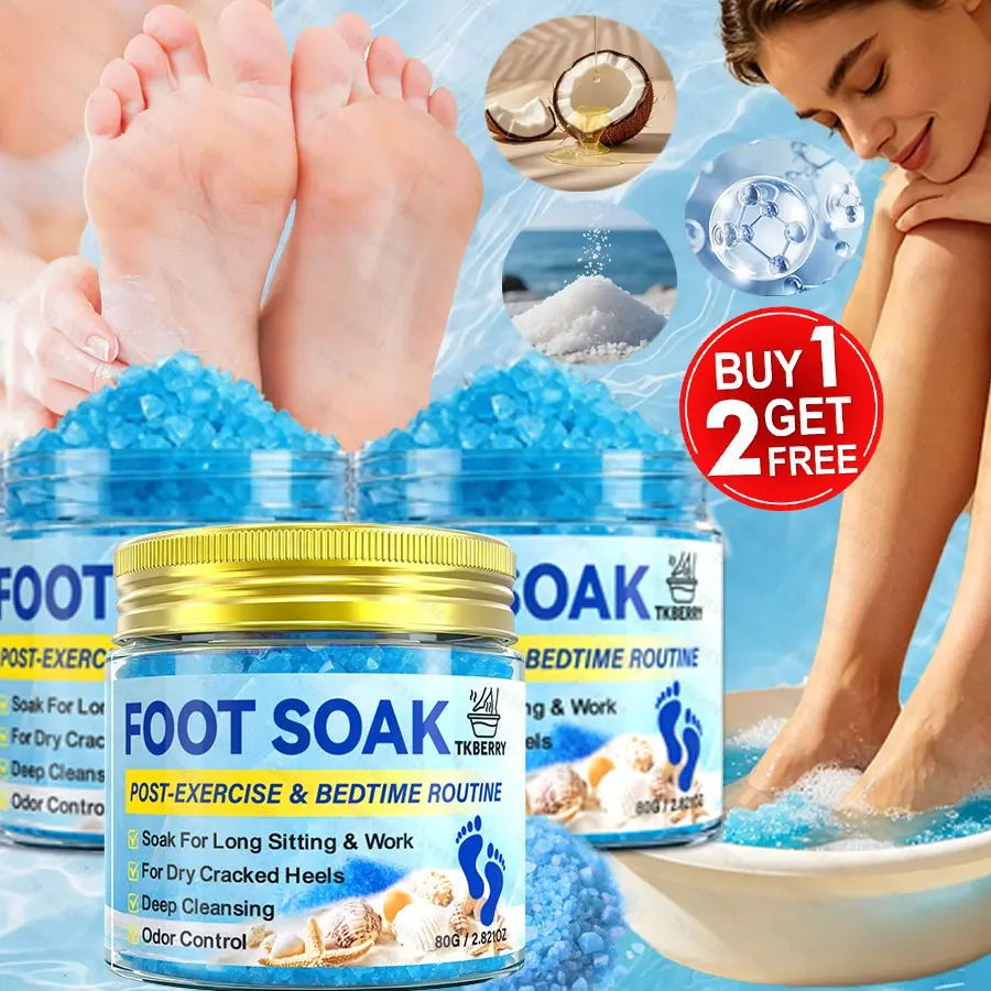 80G*3pcs Foot Bath Salt, Foot Soaking Salts, Hypoallergenic Sea Salt for Deep Cleansing, Moisturizing, Cracked Heels, 20-Min Relaxing Soak for Dry Feet, Post-Exercise, Bedtime Routine, Cooling Summer Use, Relaxing Foot Care, Foot Spa Bath, Men & Women