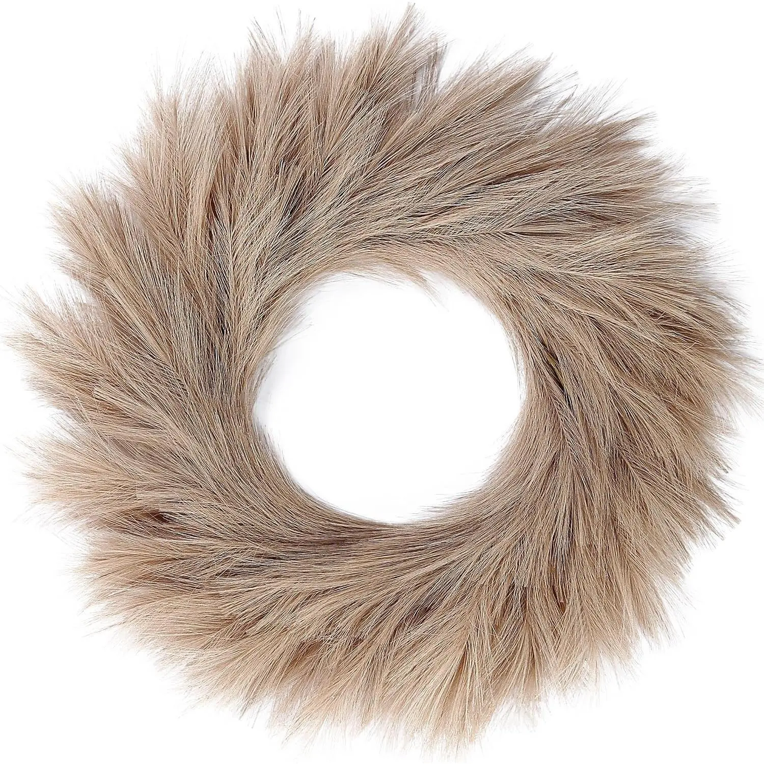 26'' Faux Pampas Grass Wreath Artificial All-Season Wreath, Boho Front Door Wall Decor, Farmhouse Decoration for Christmas Fall Autumn Xmas Spring (Brown)