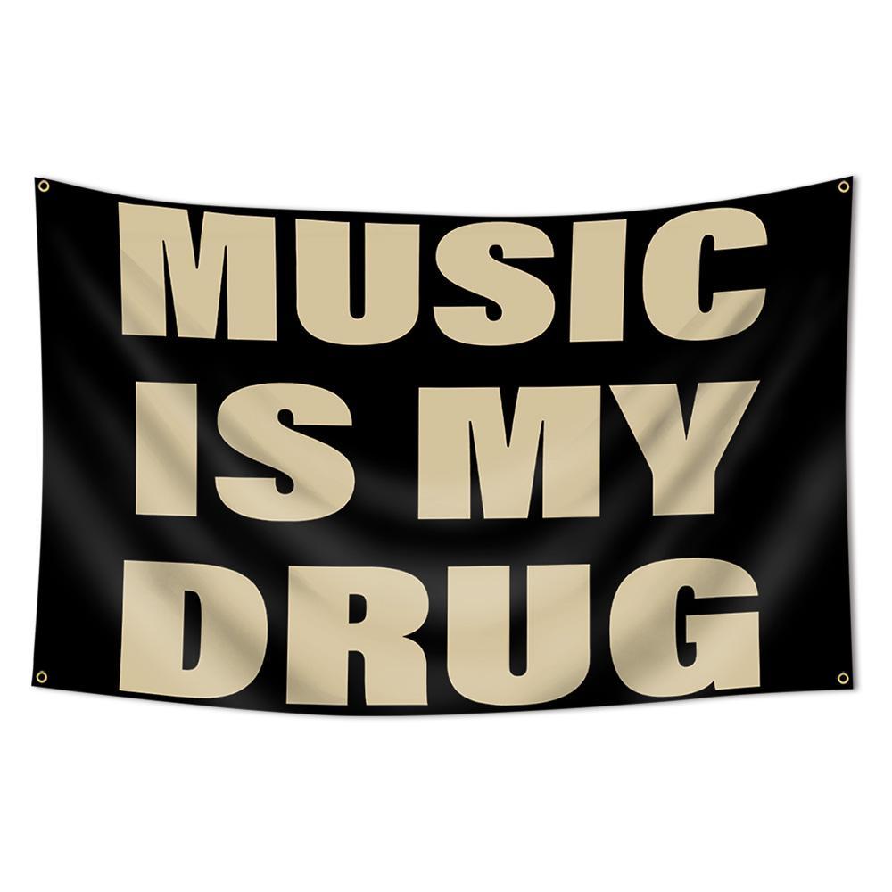 Music Is My Drug Flag, 3x5 Feet Outdoor Wall Banner, Dorm Room Decor, Home Decoration Durable Decorative Tapestry, Indoor Use, Suitable for Bedroom, Study Room