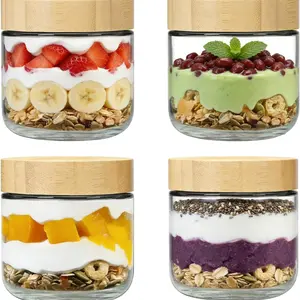 4 Pack 10oz Overnight Oats Glass Jars, Wide Mouth Food Storage Containers with Bamboo Airtight Lids, Reusable Mason Salad Jars, Ideal for Yogurt, Chia Pudding, Snacks, Spices and Sugar Storage for Daily Meal Prep