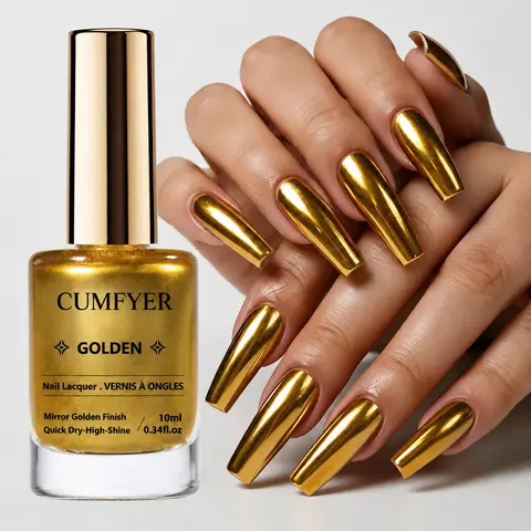 Mirror Golden Nail Polish, Shimmer Manicure, Dazzling High-Shine Finish and Smooth Texture, One-Coat Metallic Color for Salon-Quality DIY Manicures at Home