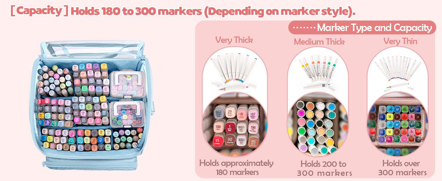 Large Marker Organizer Case for 180 Markers, Marker Storage Bag for Markers, Paint Brushes, Colored Pencils or Other Art Supplies with Dividers and Shoulder Strap (Blue) Large Marker Organizer Case for 180 Markers, Marker Storage Bag for Markers, Paint Brushes, Colored Pencils or Other Art Supplies with Dividers and Shoulder Strap (Blue)