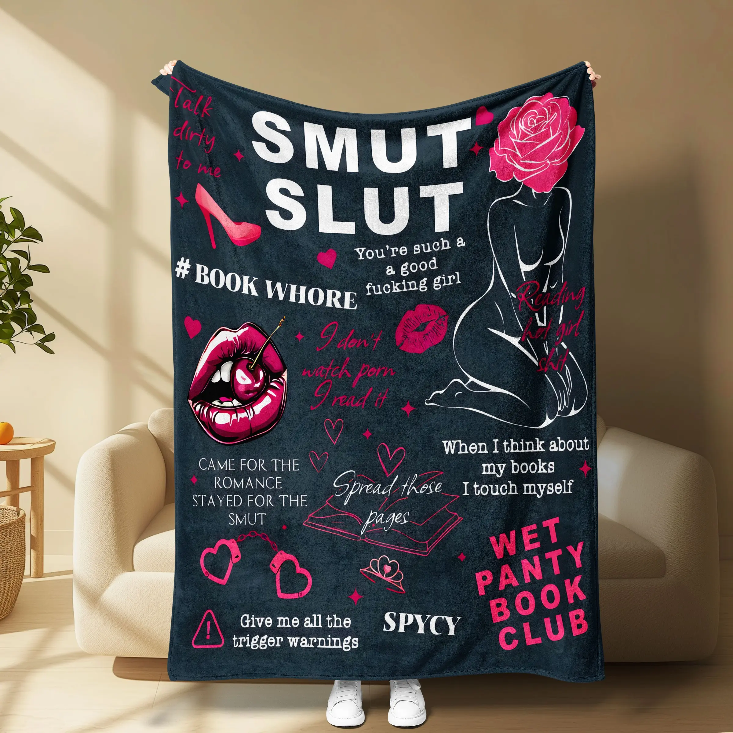 Funny Smut Slut Blanket, Thick Flannel, Soft and Skin-Friendly, Anti-Static, 3D Digital Print, No Shedding, No Pilling
