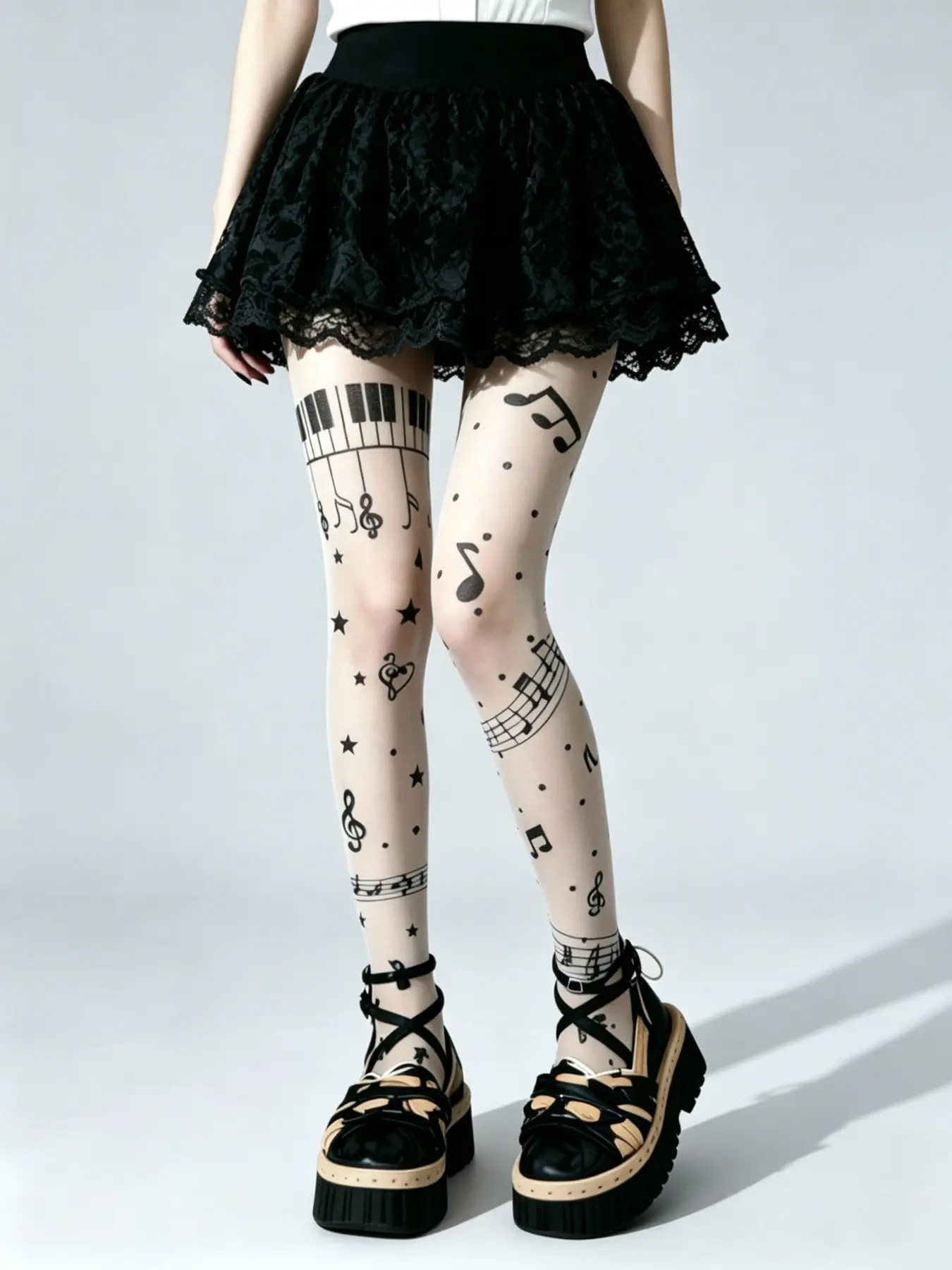 Sheet Music Print Sheer Stocking, Sexy Slimming Full-Length Pantyhose, Street Party Festival Night Outwear