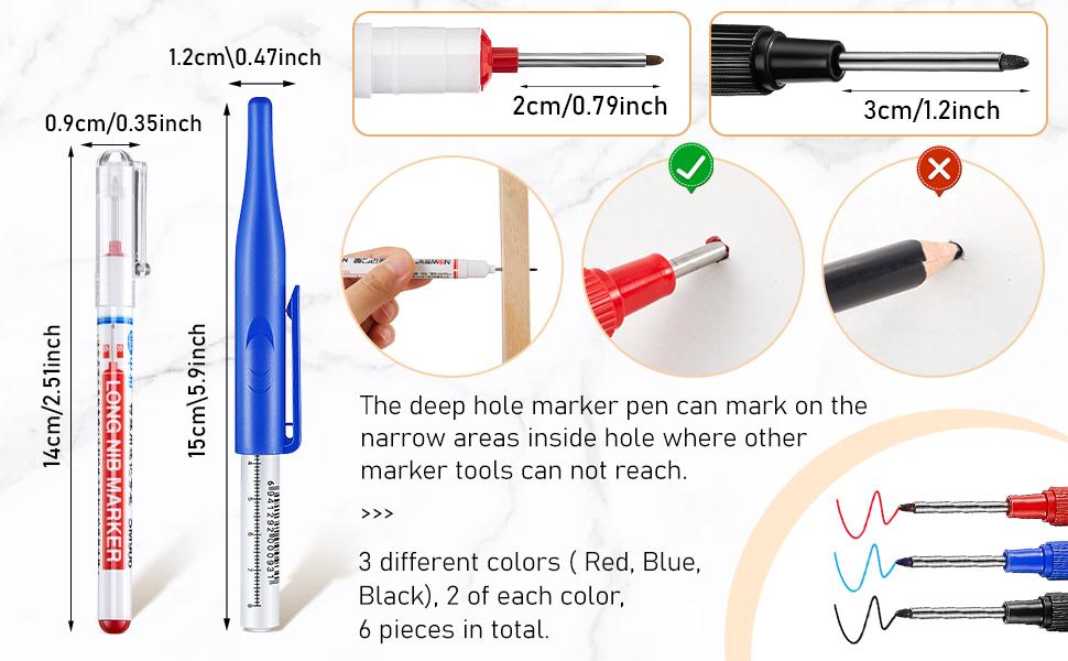 Long-Head Deep-Hole Marking Pen for Mechanical Woodworking with 20mm Nib Size Quick-Dry Waterproof Sturdy Comfortable Marker Tool for Carpentry & DIY Projects-BY Long-Head Deep-Hole Marking Pen for Mechanical Woodworking with 20mm Nib Size Quick-Dry Waterproof Sturdy Comfortable Marker Tool for Carpentry & DIY Projects-BY