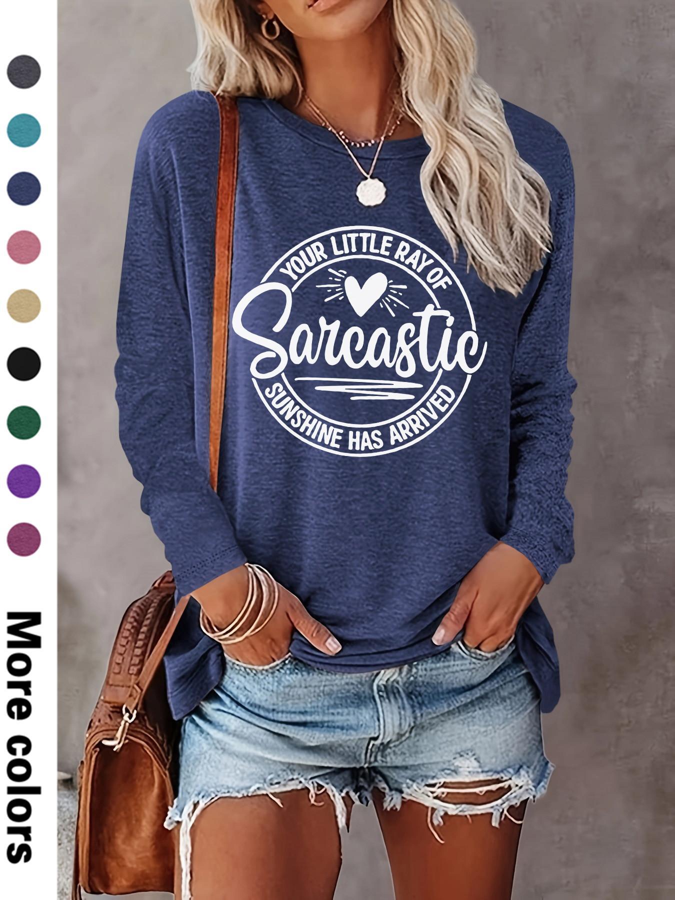 Women's Letter & Heart Print Round Neck Tee, Casual Long Sleeve Crew Neck T-shirt for Daily Wear, Ladies Clothes for All Seasons