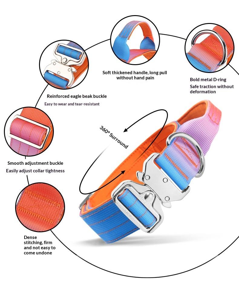 Heavy Duty Tactical Dog Collar with Handle, Adjustable Gradient Pet Collar for Medium Large Dogs