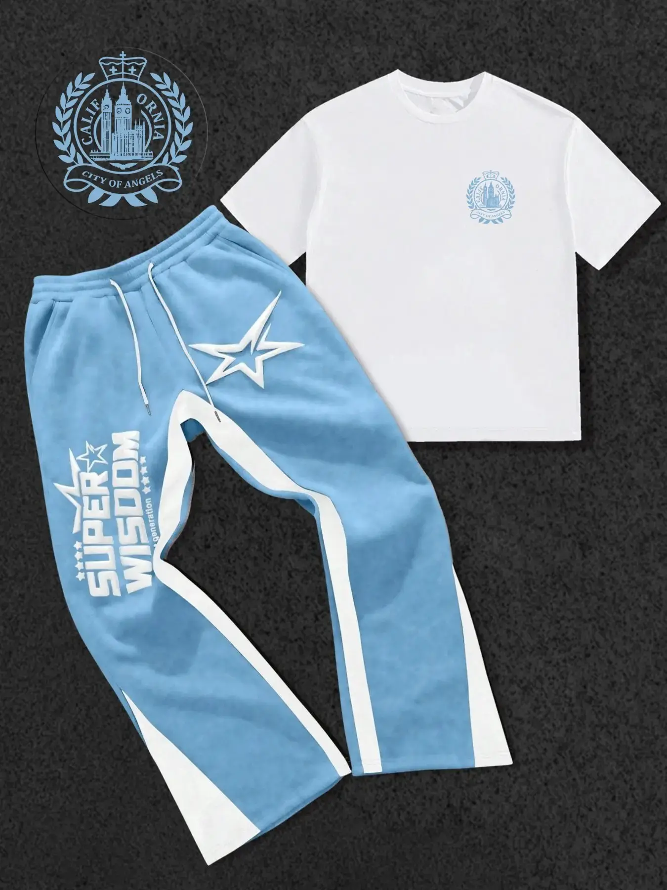 Summer Men's Retro Print Sport Set, Oversize Hoodie + Wide Leg Pants, Casual High Street Style, Unisex Hip Hop Couple, Athleisure Tracksuit