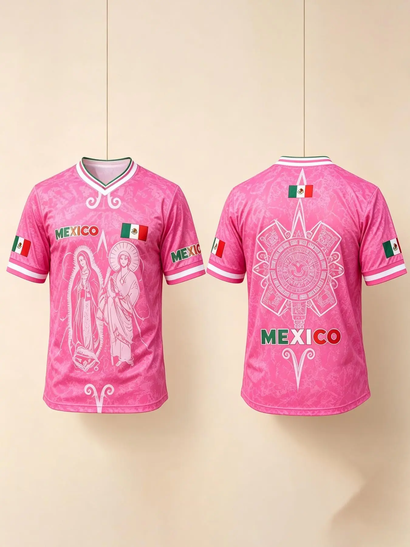 2026 Summer Men's 3D Printed Short Sleeve T-Shirt, Breathable Sweat-Wicking, Guadalupe Virgin Mary, Aztec Calendar Flag, Mexican Culture Tee