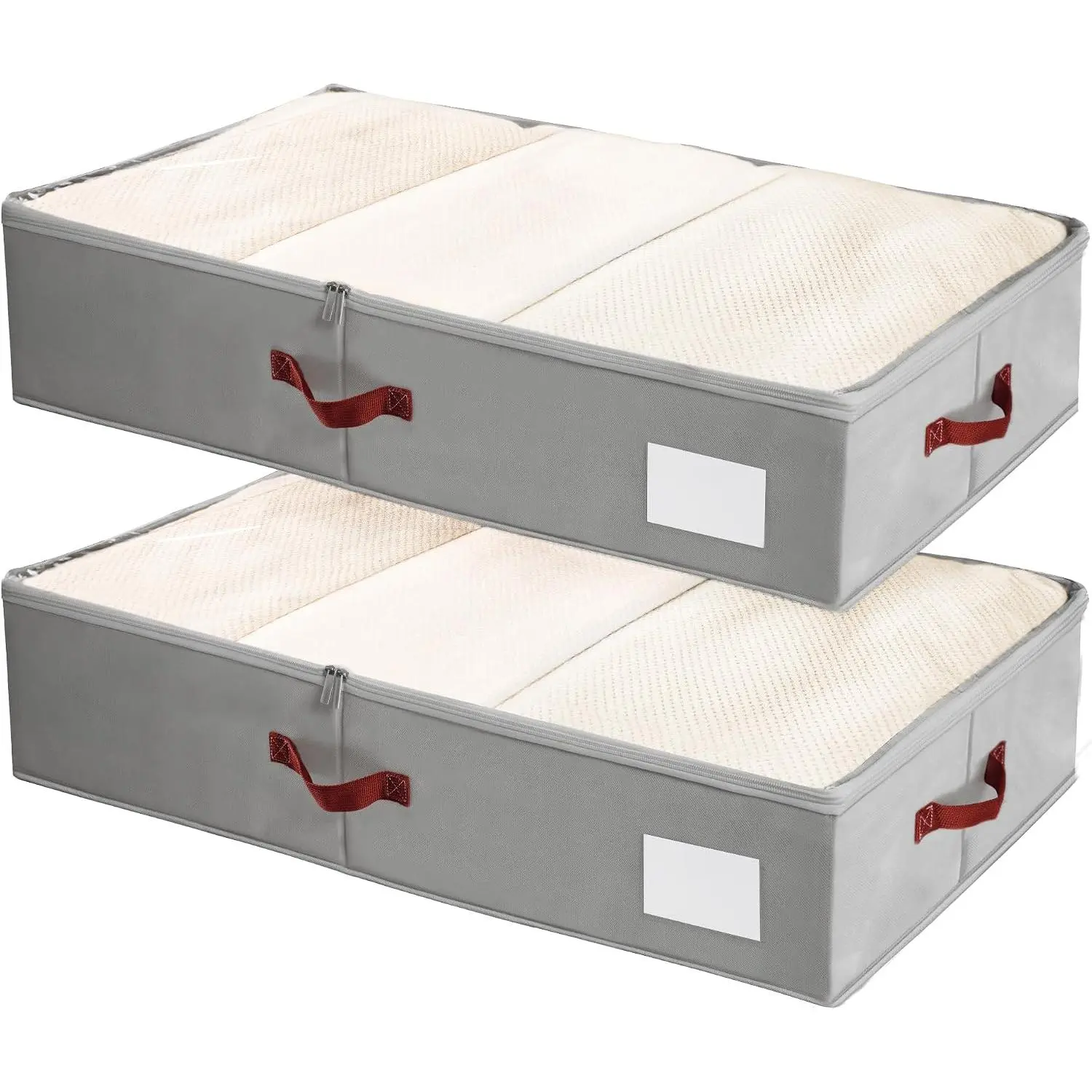 Under Bed Storage Bins with Clear PVC  – 2 Pack Large Underbed Organizers with Heavy-Duty Handles, Reinforced with 800G PP Panels & 80G Non-Woven Fabric –  & Foldable, Gery