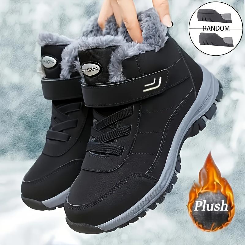 Unisex winter warm fleece snow boots - anti-slip TPR thick-soled ankle boots with adjustable buckle design, couple outdoor casual sports hiking shoes, round toe style