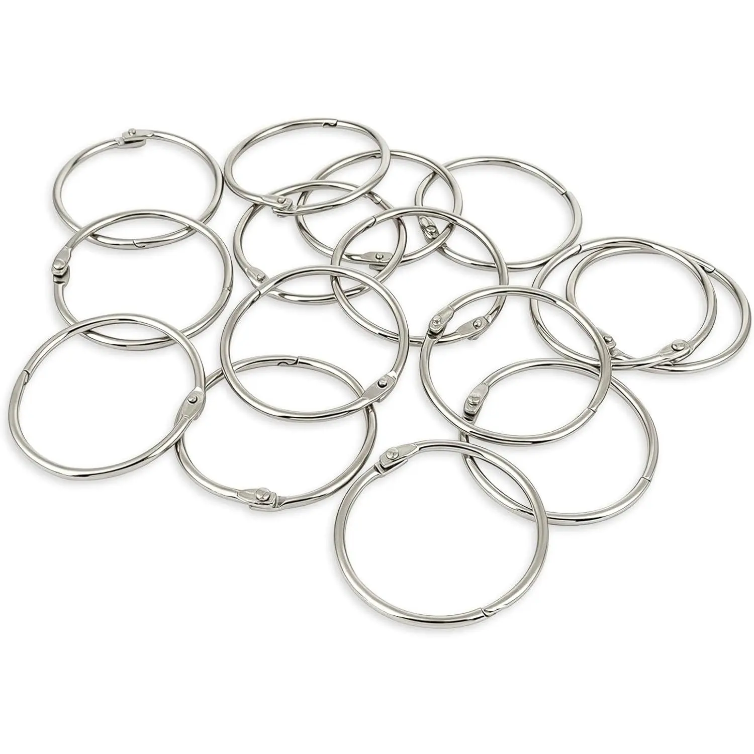 2 Inch Iron Metal Pull-Open Binder Book Rings (15 Pack), Nickel-Plated, for Key Storage, Index Cards, School/Office Use