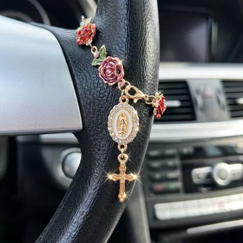 Car Steering Wheel Rosary Beads Religious Hanging Accessory, Cross Pendant for Car Decoration, Suitable for Men and Women