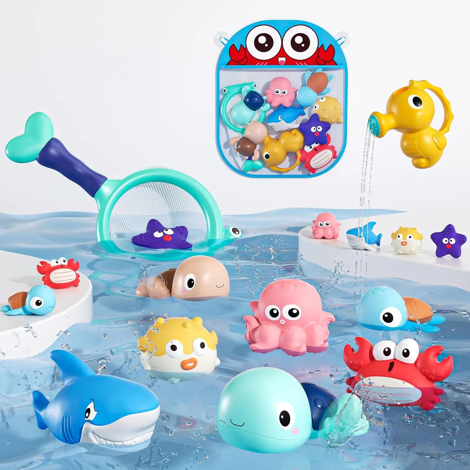 Bath Toy for Toddlers 6-12-18 Months, No-Hole Bathtub Toys with Baby Bath Animals, Wind-Up Turtles, Fishing Net & Storage Bag, Floating Toys for Toddlers 1-3 Year Old Boys Girls (11 Pack)fidget toys