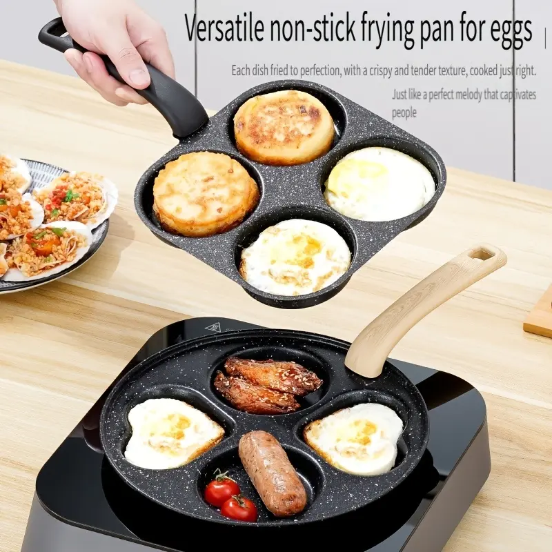 Camp Kitchen 4-Hole Cast Iron Nonstick Egg Pan - Multi-Section Pancake & Omelet Maker, Dishwasher-Safe Skillet Compatible with Electric Stoves