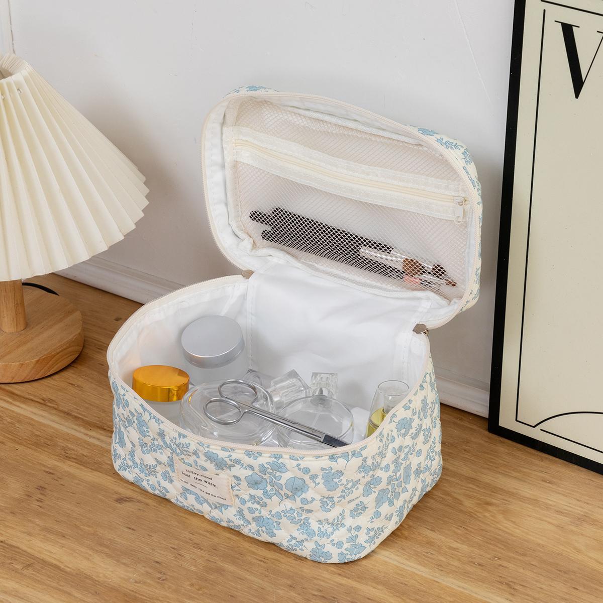 Floral Pattern Quilted Makeup Bag Set, 3 Counts Travel Cosmetic Bags, Portable Zipper Makeup Organizer Pouches, Makeup Storage Bag, for Cosmetics & Skincare, Travel Essentials, Valentine's Day Gift #GLOBAL PICKS