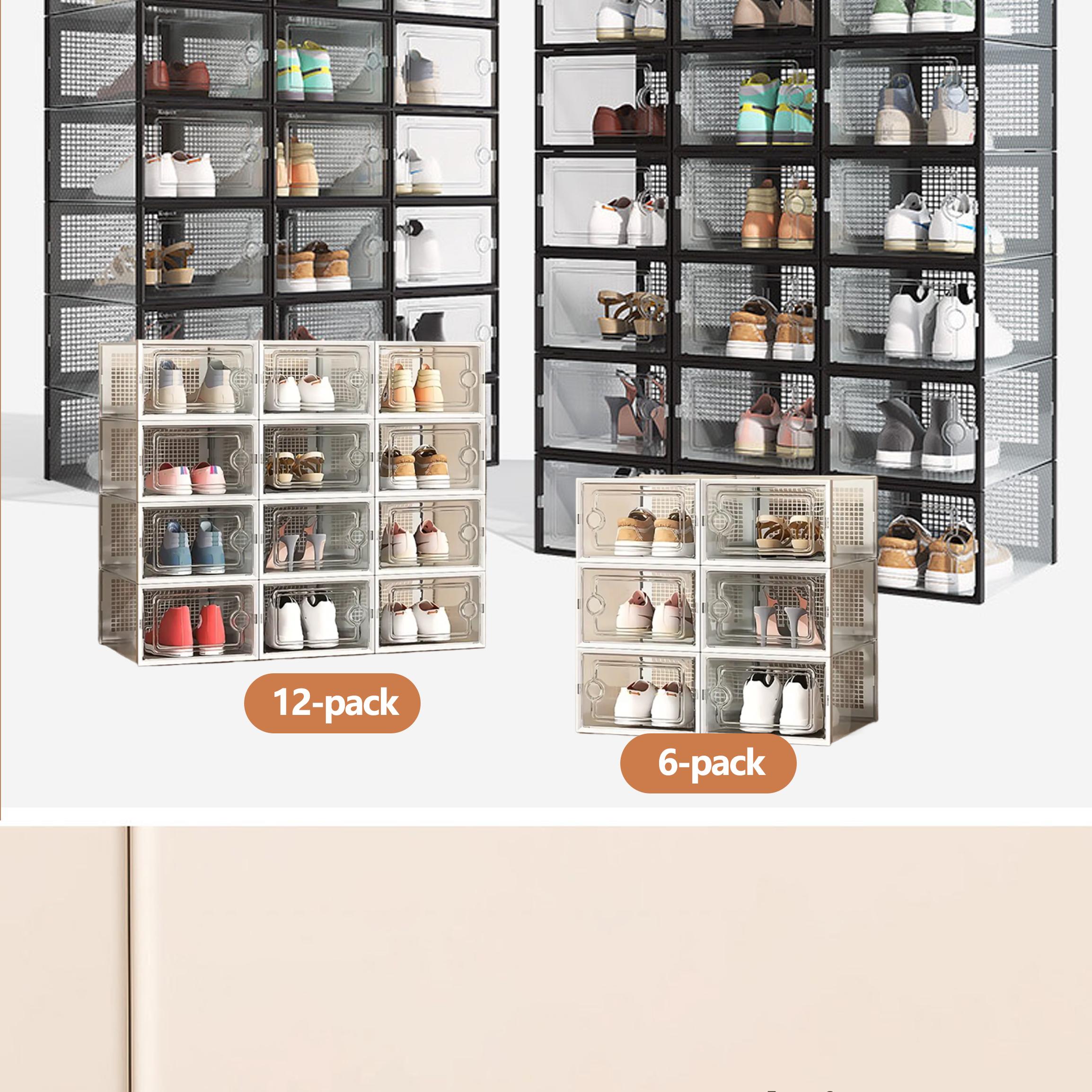 6/12/18/24 pcs Large Capacity Thickened Transparent Plastic Shoe Boxes With Clip-On Lid - Foldable, Stackable, Space-Saving Storage Organizer For Multipurpose Use In Entryway, Bedroom, Home, Dorm, Etc - Easy To Assemble,shoe cabinet storage