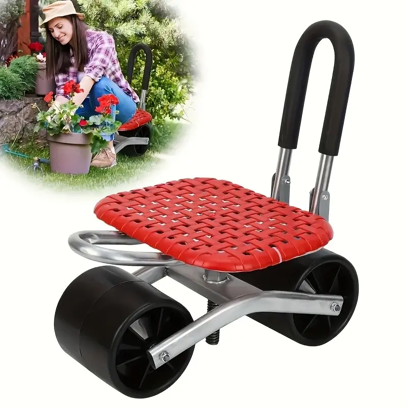 Durable Metal Frame Gardening Work Chair with Wheels, Portable Outdoor Folding Bench, Ideal for Home, Garden, and Yard Use