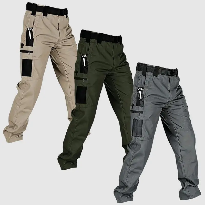 HOMUG Men's Solid Color Waterproof Tactical Work Pants - 3-Piece Set, Belt-Free, Multi-Pocket, Durable Outdoor Hiking & Casual Pants (Regular Fit)hiking pants、trekking pants、hiking trousers、trail pants、outdoor hiking pants、technical hiking pants
