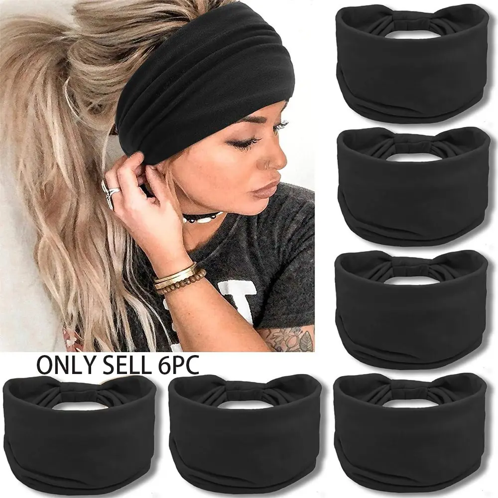 Women's 6-Pack Wide Knot Headbands, Non-Slip Training Breathable, Gym and Sports Quick-Dry, Minimalist Solid Color, Multiple Options Available, Workout Headbands
