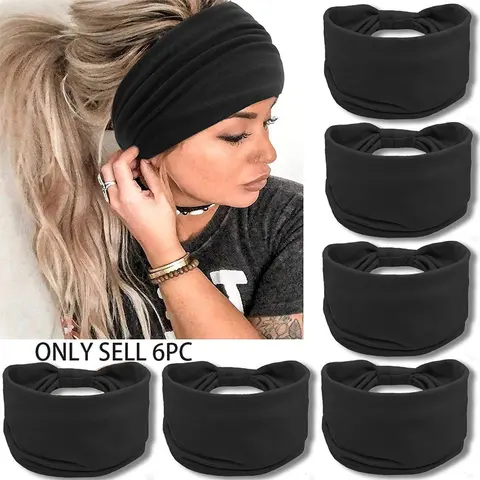 Women's 6-Pack Solid Color Knot Design Wide Headbands, Workout Headbands, Non-Slip Breathable Quick-Dry for Gym and Outdoor Activities, Minimalist Style, Multiple Options Available
