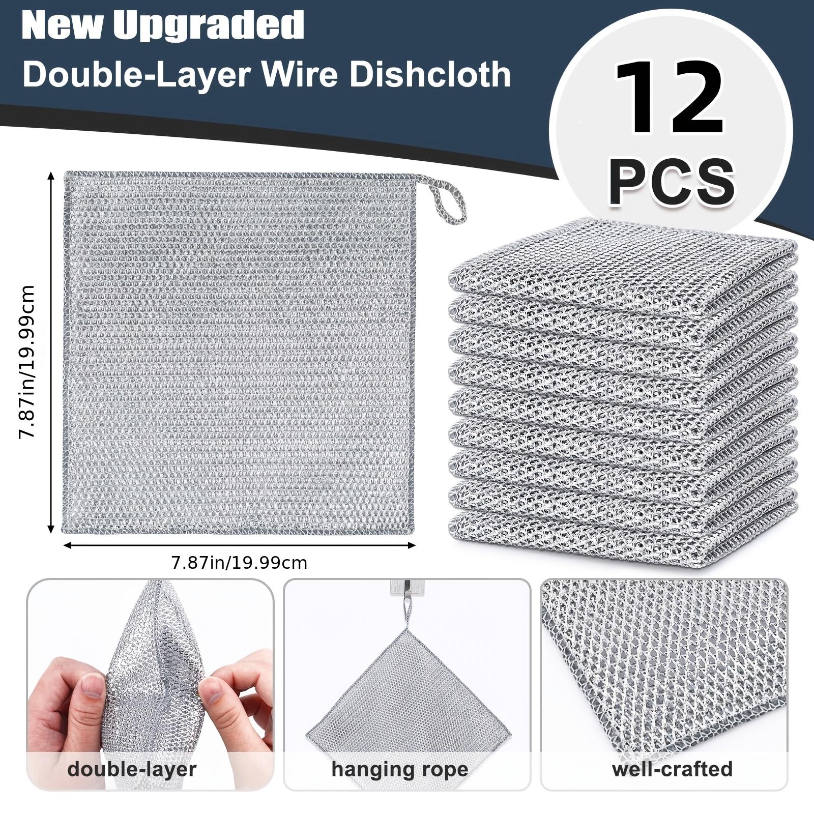 Scratch-resistant Steel Wire Dishcloth, 12pcs Double-layer Multi-purpose Wet-dry Steel Wire Rag, Suitable for Dishwashing, Stove Countertop and Kitchen Countertop Cleaning