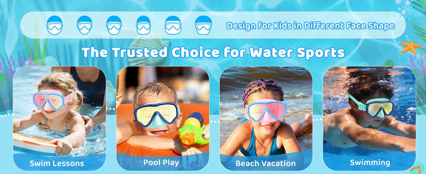 Vvinca Kids Swim Goggles with Nose Cover, Anti-Fog/UV Swimming Mask for Boys Girls 3-15, No Hair Pulling Fabric Strap