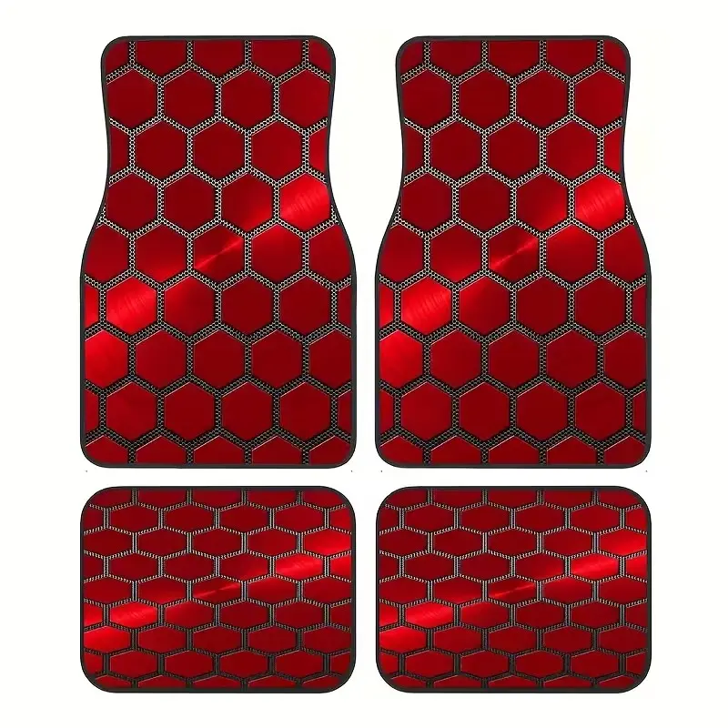 4pcs Fashionable Car Floor Mats, Hexagon Design, Non-Sponge Rubber, Unvulcanized, Ideal for Most Vehicles, Automotive Floor Mats, Perfect Gift for Halloween & Christmas