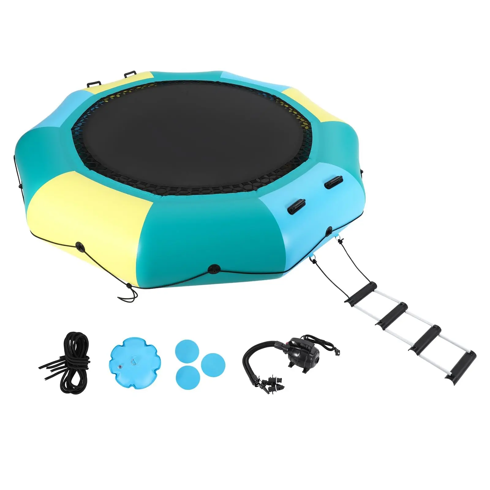 Inflatable Water Trampoline – Floating Lake Trampoline for Adults, Portable Bounce Swim Platform for Lake & Pools – Includes Pump and Rope Ladder
