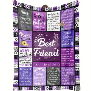 Best Friend Blanket Gift For Women - Friendship Quotes & Bestie Phrases, 280Gsm Heavyweight All-Season Soft Flannel Bedspread With BFF Symbols, Long Distance Keepsake For Soul Sisters, Birthday Present For Besties