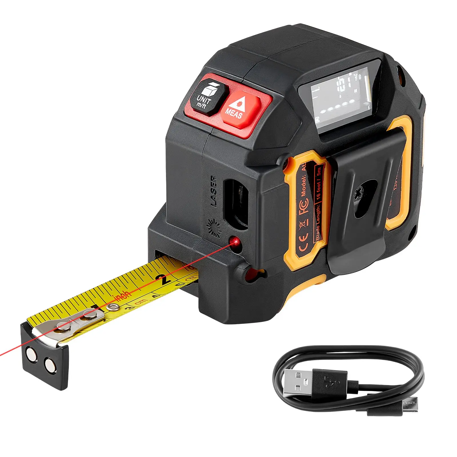 【DealsForYouDays】VEVOR 2-in-1 Laser Tape Measure, 135Ft Rechargeable Laser Measurement Tool 16Ft Measuring Tape with Magnetic, 4 Modes-Length, Area, Volume, Continuous, ft/in/m/ft+in Unit, for Outdoor, Decoration