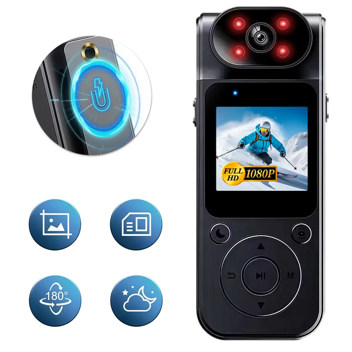 HD Vlogging Camera with 180° Lens, WiFi Pocket Camera | Compact Vlog Camera for Beginners, 180 Degree Rotating Lens, Cost Effective Pick for Sports Lovers and Daily Vlog
