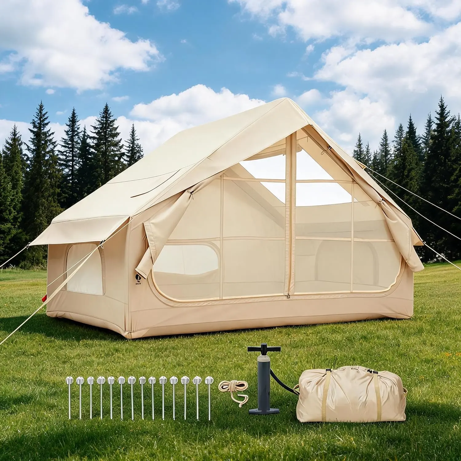 Inflatable Tents for Camping,Blow Up Tents with Hand Pump,Easy Setup Inflatable Hot Tent with Stove Jack,Waterproof Oxford Air Glamping 4-6 Person Tent for Family Camping and Parties