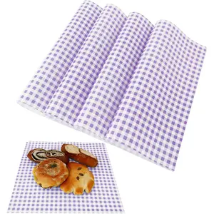 100 Pcs Waxed Paper Sheets 12 x 12 Inch Pastel Deli Paper Wraps Grease Resistant Food Basket Liners Checkered Square Sandwich Wraps for Burgers Bread Restaurant Barbecue Picnic (Purple)